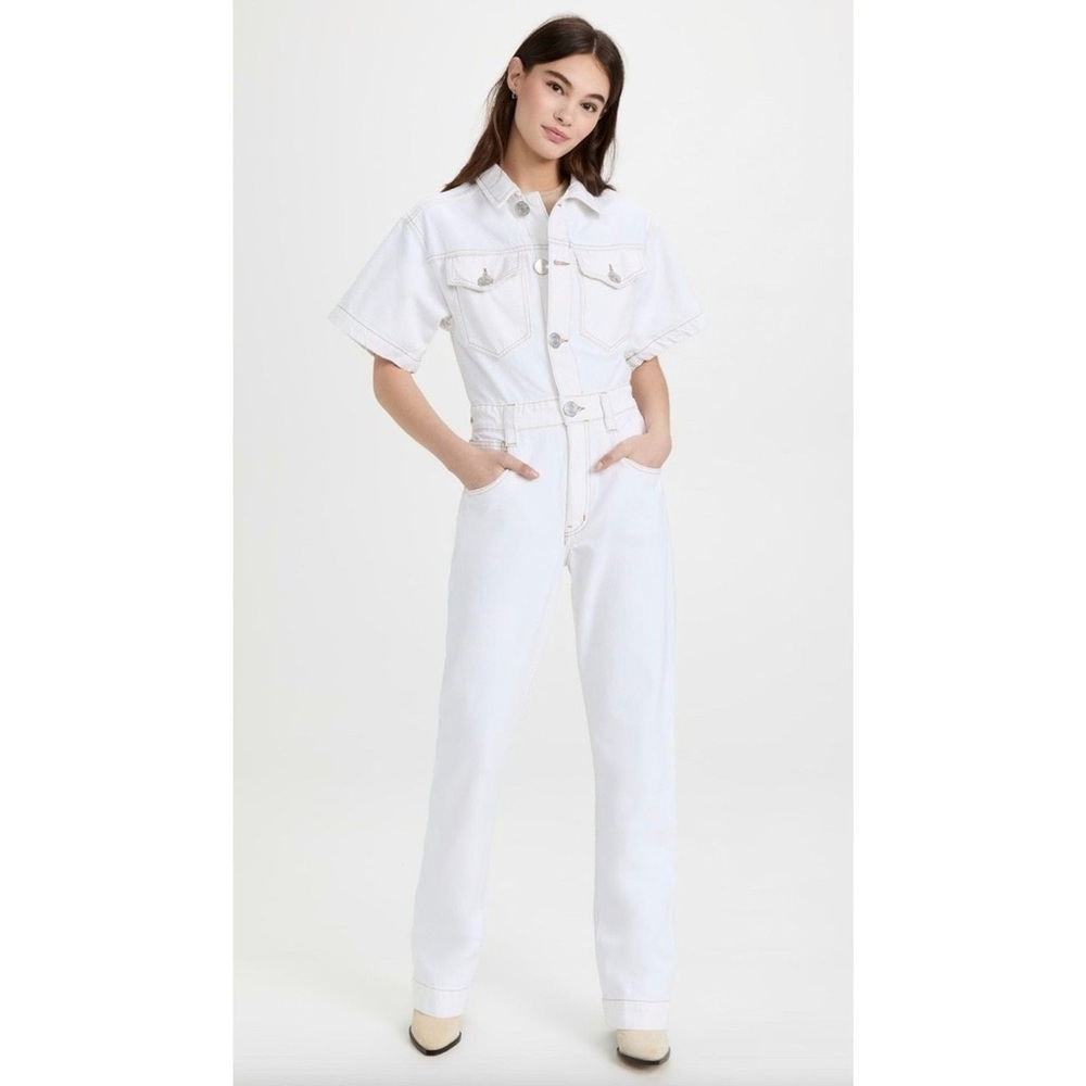 Frame White Button White Denim Jumpsuit Size Small